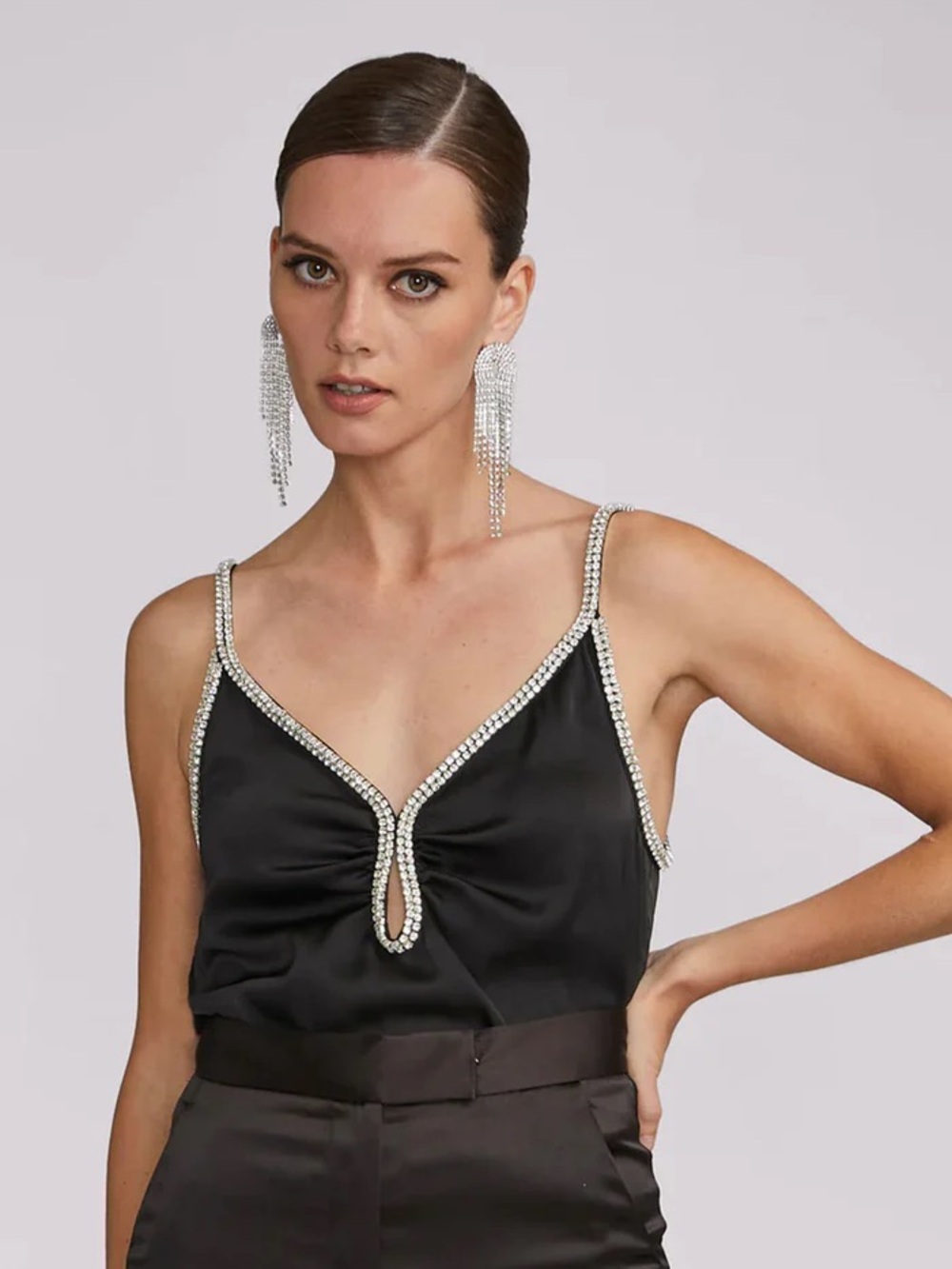 NWT GENERATION LOVE CYNTHIA CRYSTAL BLING CAMI CAMISOLE TANK TOP BLACK XS